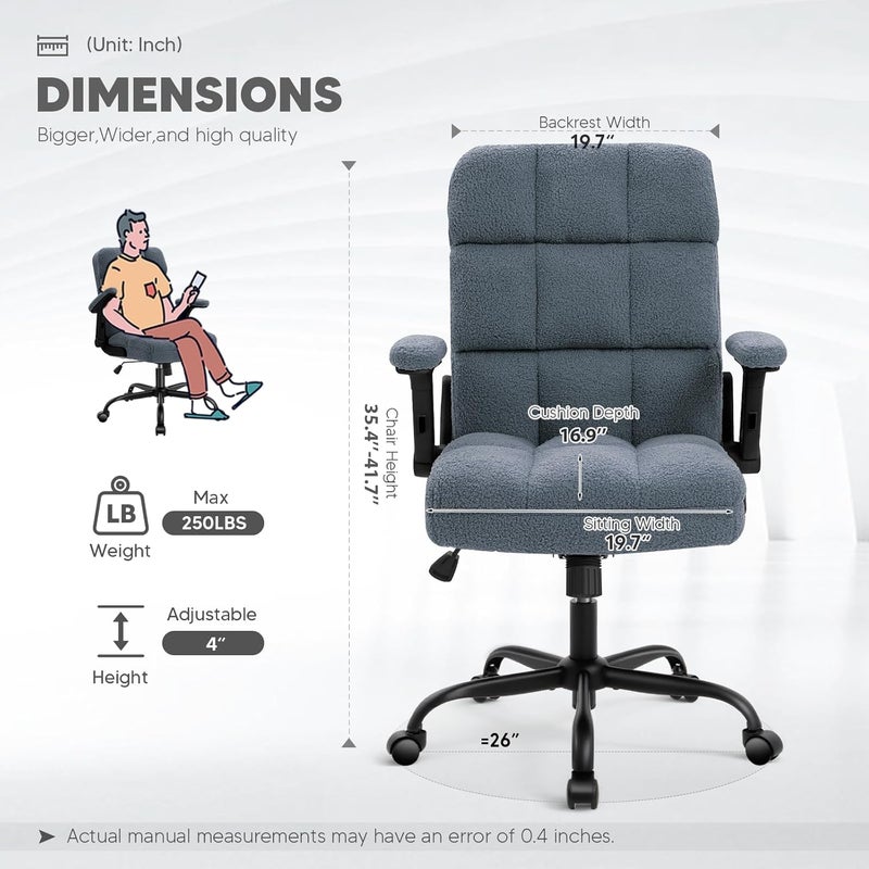 ST ZONE Executive Office Desk Chair High Back Ergonomic Task Chair Computer Faux Fur Chair Home Office Chairs with Lumbar Support, Blue - Image 3